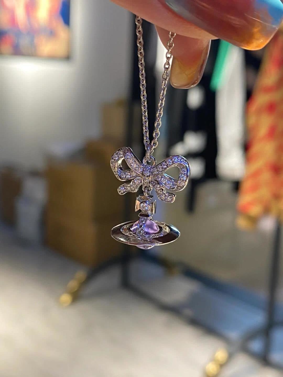 Vivienne Westwood Silver Bow Pendant Necklace